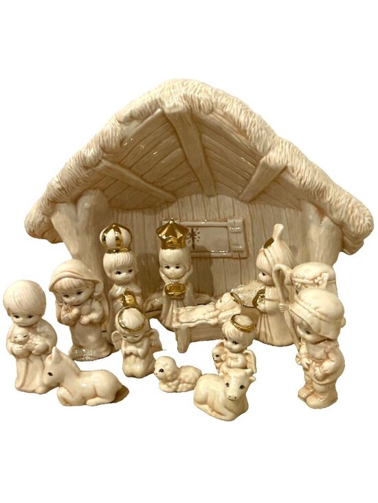 Unbranded Other - Ceramic Glazed Nativity Scene Christmas Village Holiday Decor 14 Pieces